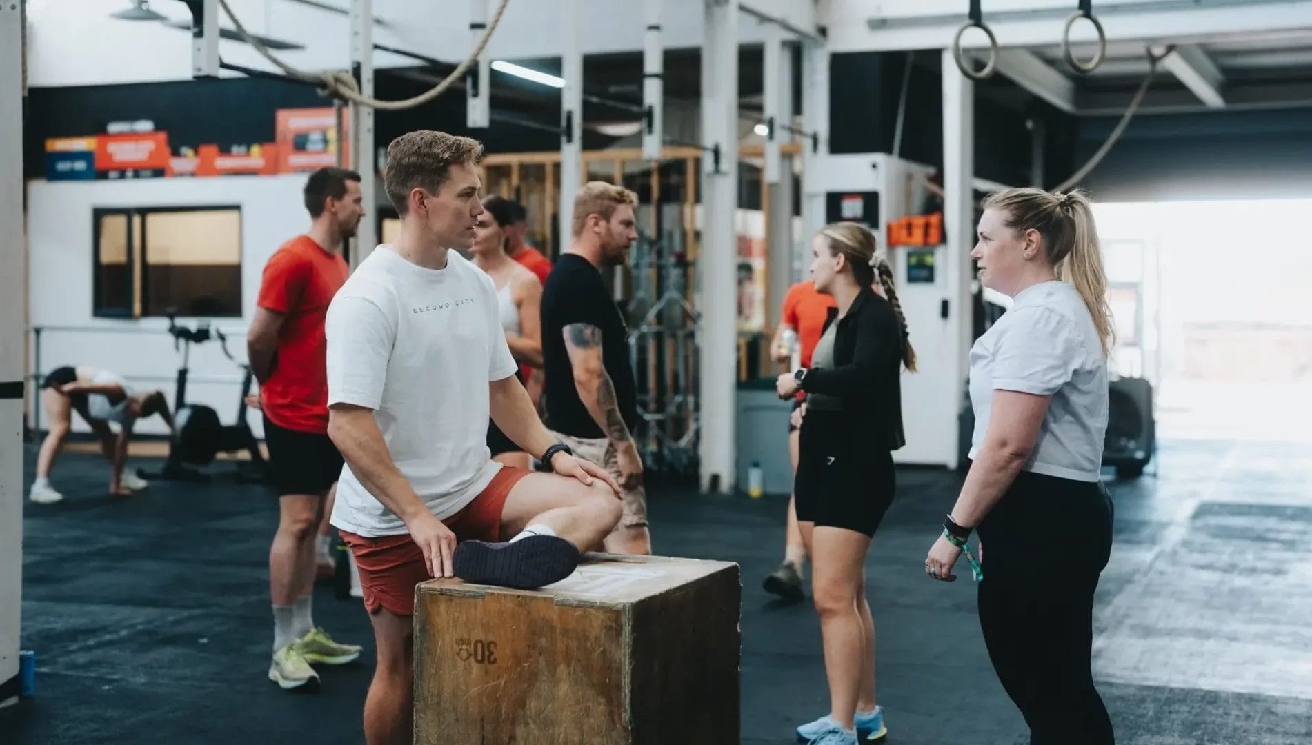 people taking a group training class